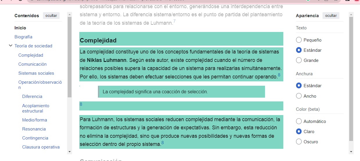 Edición en Wikipedia sobre complejidad